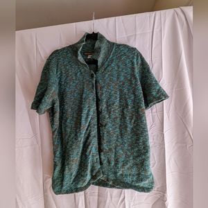 Peruvian Connection knit button up cardigan sweater blues and brown